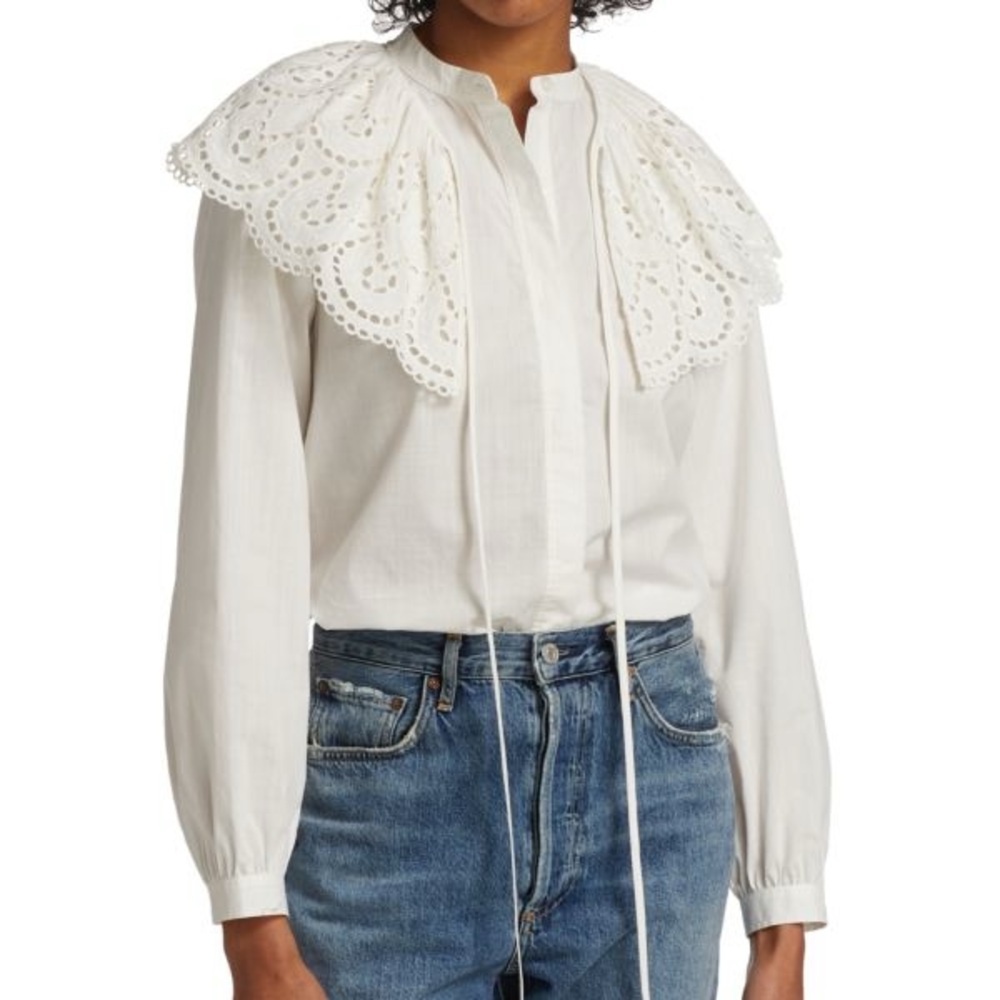Rebecca Taylor Cream Blouse with Eyelet Collar - Valerie Eyelet Blouse